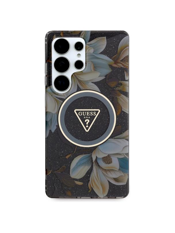 GUESS futerał do SAMSUNG S25 Ultra GUHMS25LHFLPEDK (Magnetic IML Metal Glitter Flowers Triangle) czarny