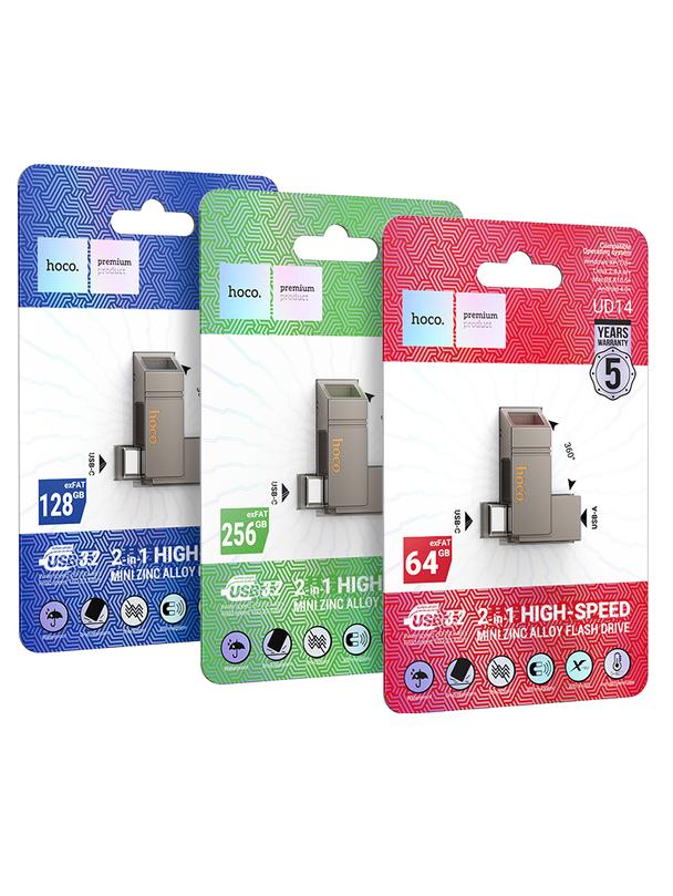 Pendrive 256GB USB 3.2 (USB A + USB C) Hoco UD14 szary