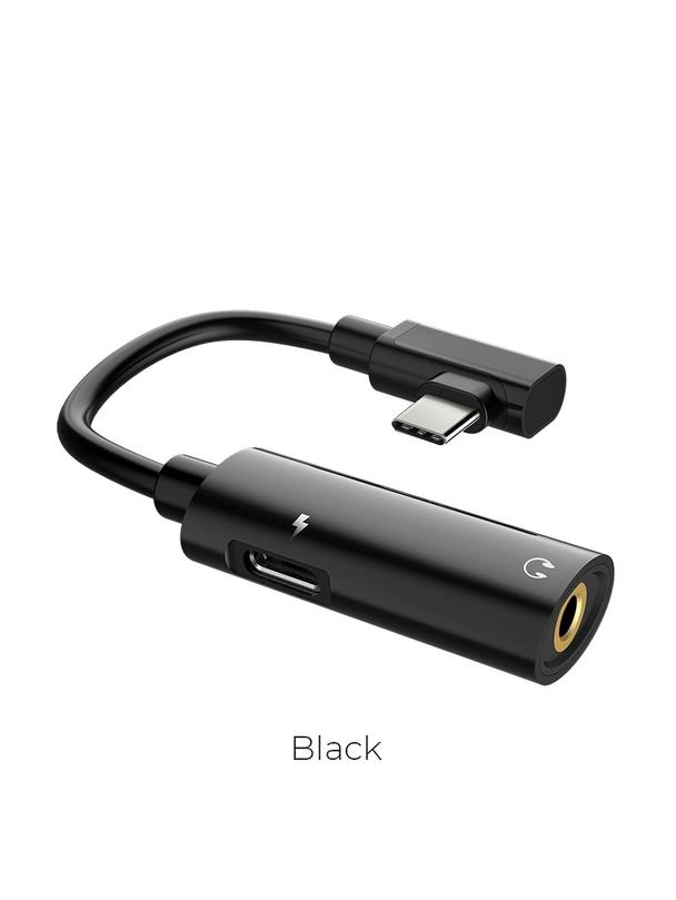 Adapter AUX 2w1 USB C do Jack 3,5 mm / USB C Hoco LS19 czarny