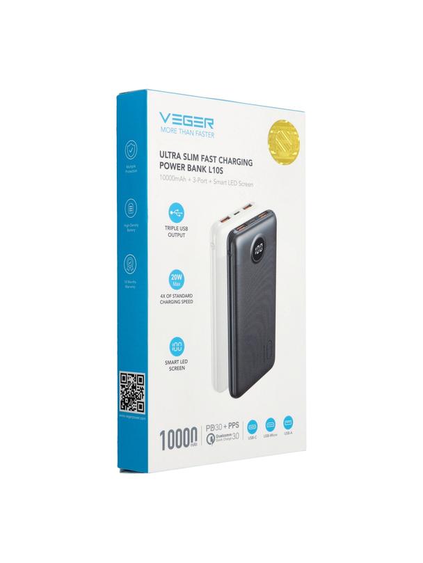 Powerbank Veger L10S (W1105PD) PD QC3.0 2A 20W 10000 mAh biały