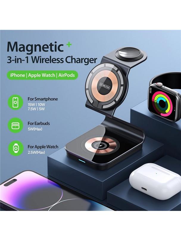 DUZZONA W15 - ładowarka indukcyjna 3w1 kompatybilna z MagSafe 15W czarna