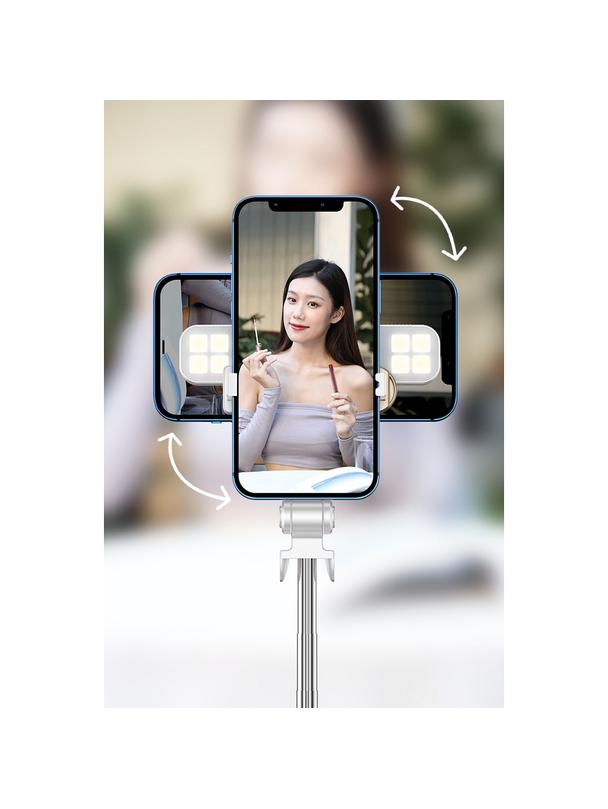 Uchwyt selfie z pilotem bezprzewodowym tripod z LED SSTR-20 biały