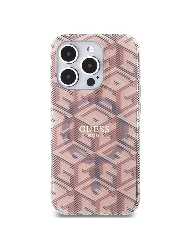 GUESS futerał do IPHONE 15 Pro Max kompatybilny z MagSafe GUHMP15XHGCUSTGP (IML GCUBE) różowy