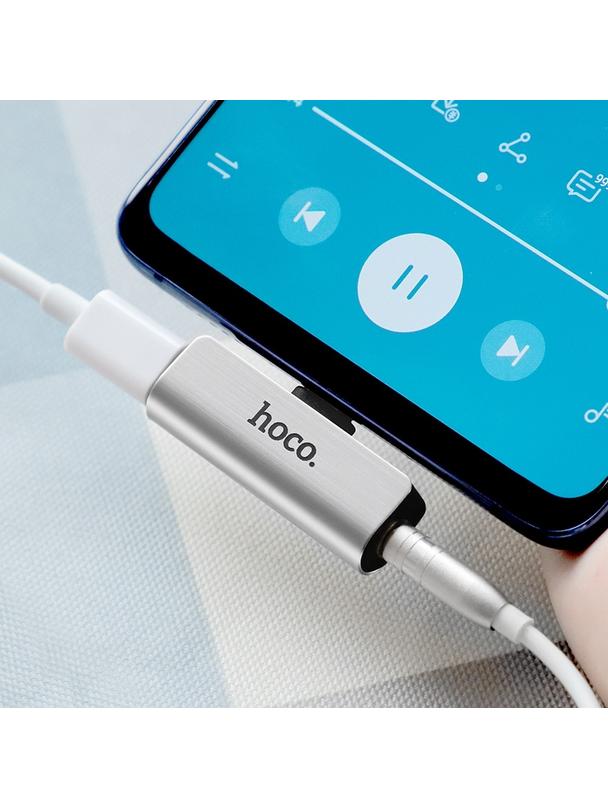 Adapter AUX 2w1 USB C do Jack 3,5 mm / USB C Hoco LS26 srebrny