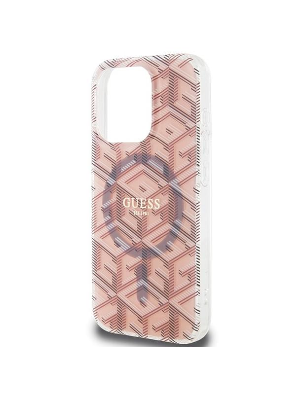 GUESS futerał do IPHONE 15 Pro Max kompatybilny z MagSafe GUHMP15XHGCUSTGP (IML GCUBE) różowy