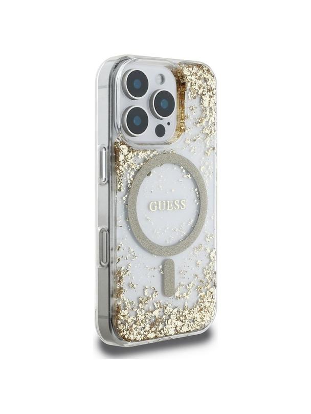 GUESS futerał do IPHONE 16 Pro kompatybilny z MagSafe GUHMP16LRGRGED (Resin Bottom Glitter) złoty