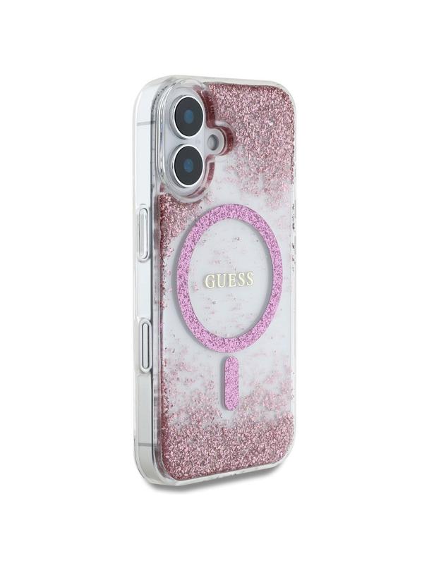 GUESS futerał do IPHONE 16 kompatybilny z MagSafe GUHMP16SRGRGEP (Resin Bottom Glitter) różowy
