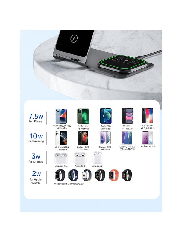 VEGER ładowarka indukcyjna 3w1 Qi 20W Y9 szara