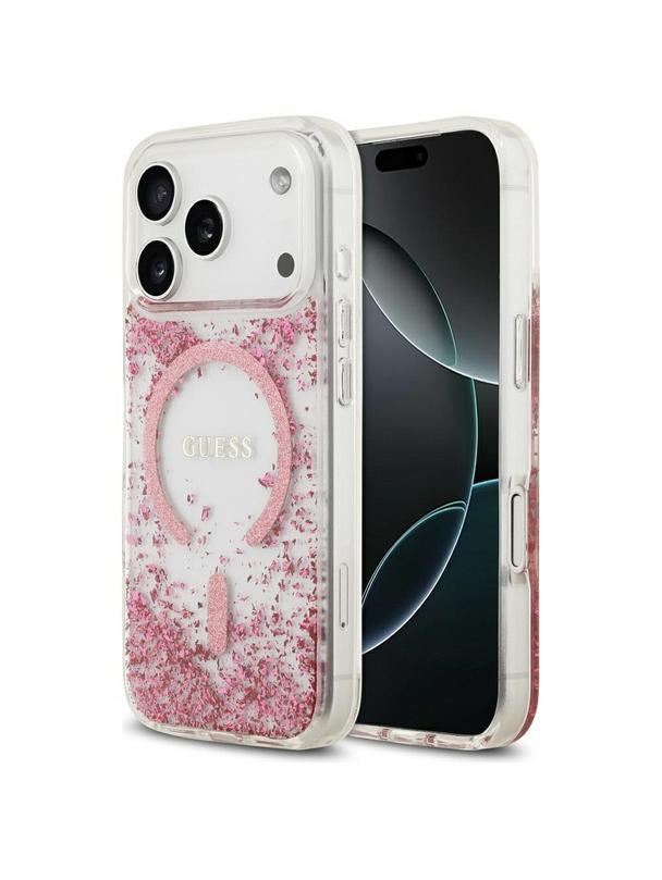 GUESS futerał do IPHONE 17 Pro kompatybilny z MagSafe GUHMP17LRGRGEP (Resin Bottom Glitter) różowy