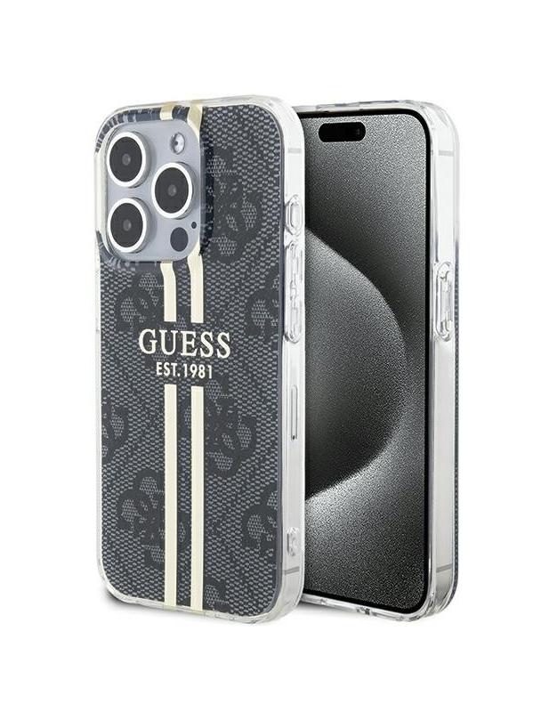 GUESS futerał do IPHONE 15 Pro Max GUHCP15XH4PSEGK (4G Gold  Stripe) czarny