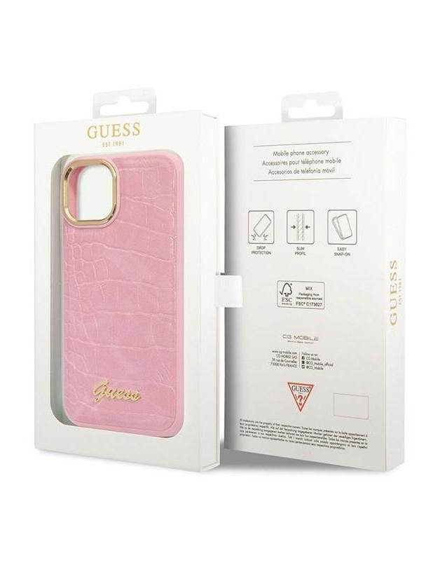 GUESS futerał do IPHONE 13 / 14 / 15 GUHCP14SHGCRHP (Croco Collection) różowy