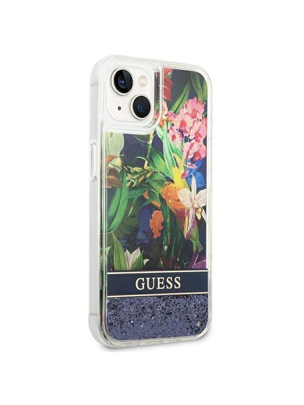 GUESS futerał do IPHONE 13 / 14 / 15 GUHCP14SLFLSB (Flower Liquid Glitter) niebieski