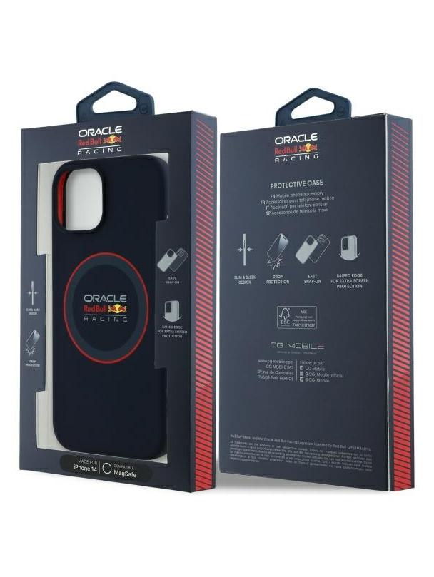 RED BULL futerał do IPHONE 14 kompatybilny z MagSafe RBHMP14S24SIILVR (Silicone red Ring) navy