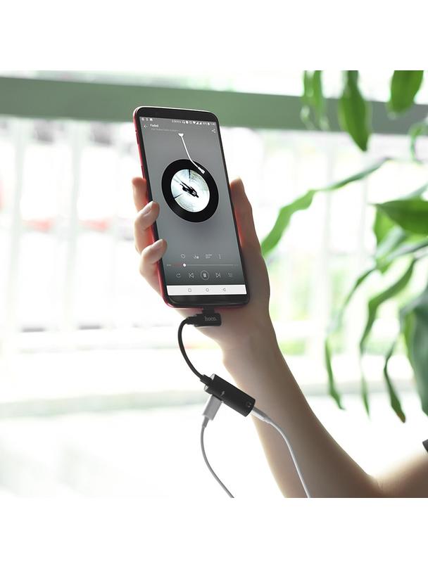 Adapter AUX 2w1 USB C do Jack 3,5 mm / USB C Hoco LS19 czarny