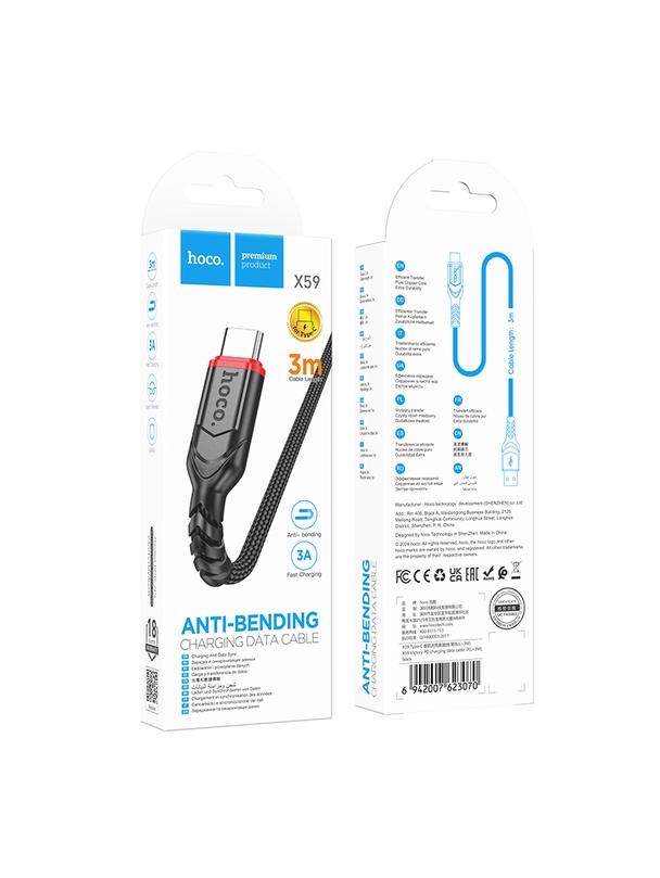 Kabel USB A do USB C Hoco 3A 3 m X59 czarny