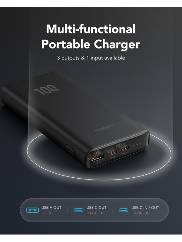 Powerbank Veger T100 (W2032C-100) PD QC3.0 5A 100W 20000 mAh czarny