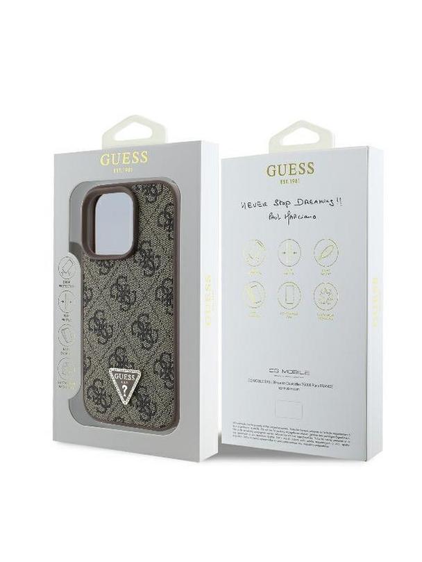 GUESS futerał do IPHONE 16 Pro GUHCP16LP4TDPW (PU Leather 4G Triangle Strass) brązowy