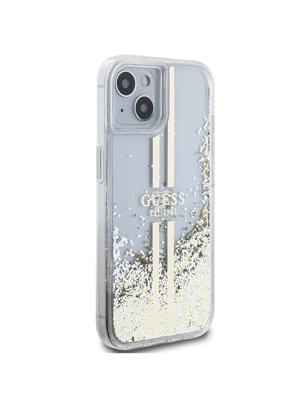 GUESS futerał do IPHONE 15 GUHCP15SLFCSEGT (Liquid Glitter Gold Stripes) transparentny