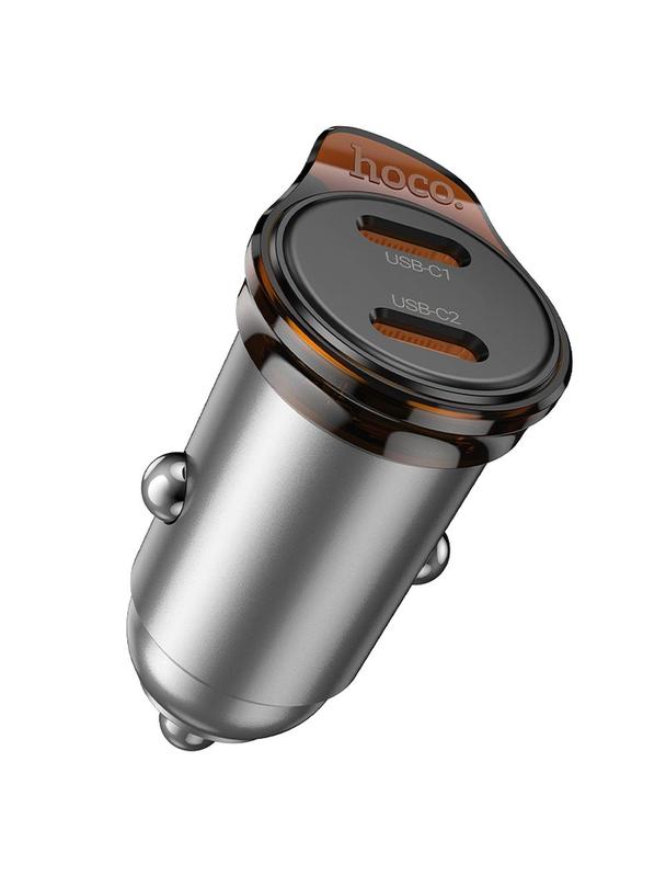 Ładowarka samochodowa Hoco 2 x USB C QC PD 45W NZ16B szara