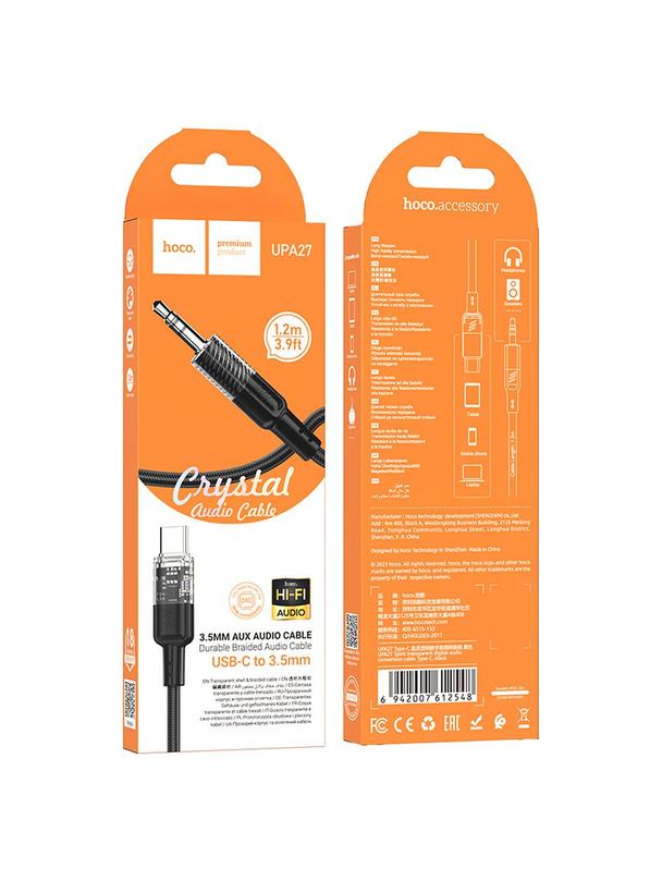 Kabel AUX Jack 3,5 mm do USB C Hoco 1,2 m UPA27 czarny