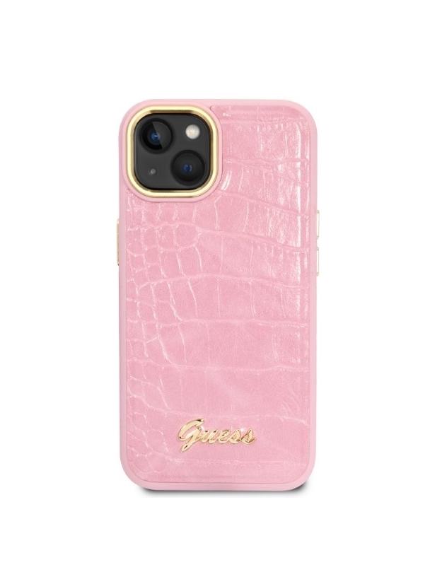 GUESS futerał do IPHONE 13 / 14 / 15 GUHCP14SHGCRHP (Croco Collection) różowy