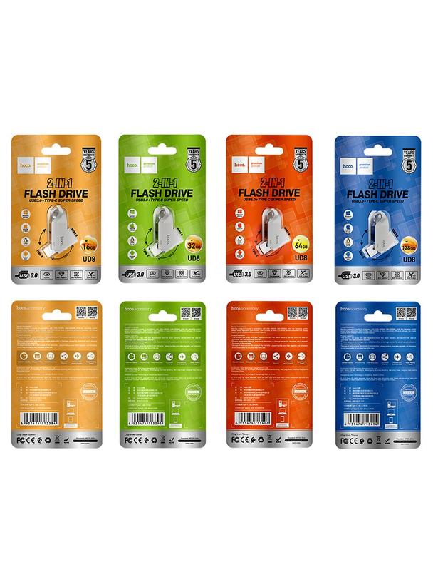 Pendrive 16GB USB 3.0 (USB A + USB C) Hoco UD8 nikiel