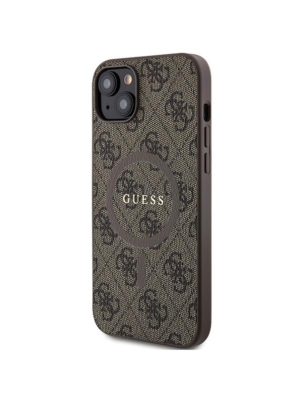 GUESS futerał do IPHONE 15 kompatybilny z MagSafe GUHMP15SG4GFRW (4G Ring classic logo) brązowy