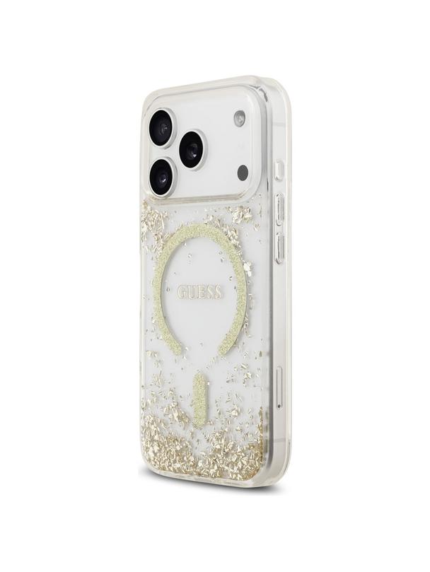 GUESS futerał do IPHONE 17 Pro kompatybilny z MagSafe GUHMP17LRGRGED (Resin Bottom Glitter) złoty