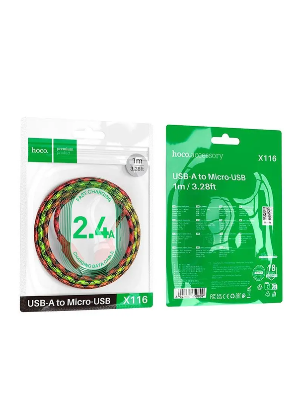 Kabel USB A do Micro USB Hoco 2,4A 1 m X116 gradient czerwony