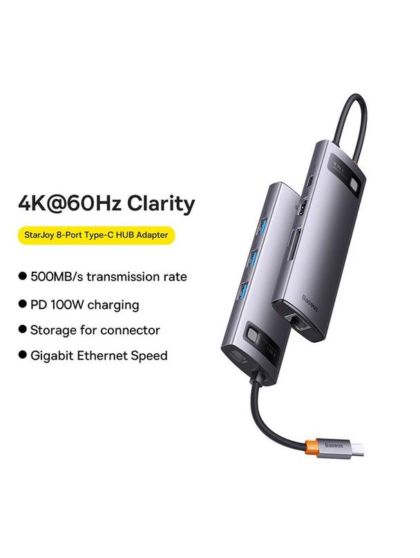 BASEUS adapter HUB 8w1 Typ C WKWG080113/BS-OH101 0,15 m szary