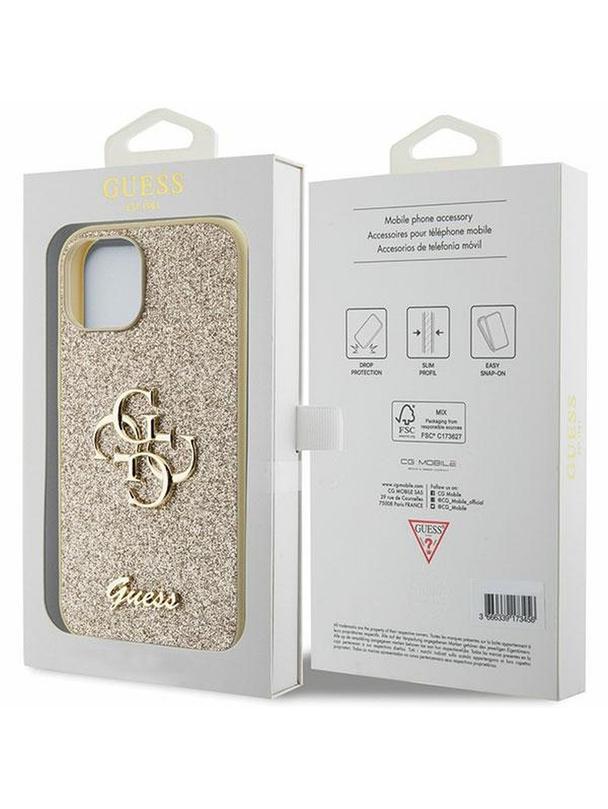 GUESS futerał do IPHONE 15 Plus GUHCP15MHG4SGD (Fixed Glitter Big 4G) złoty