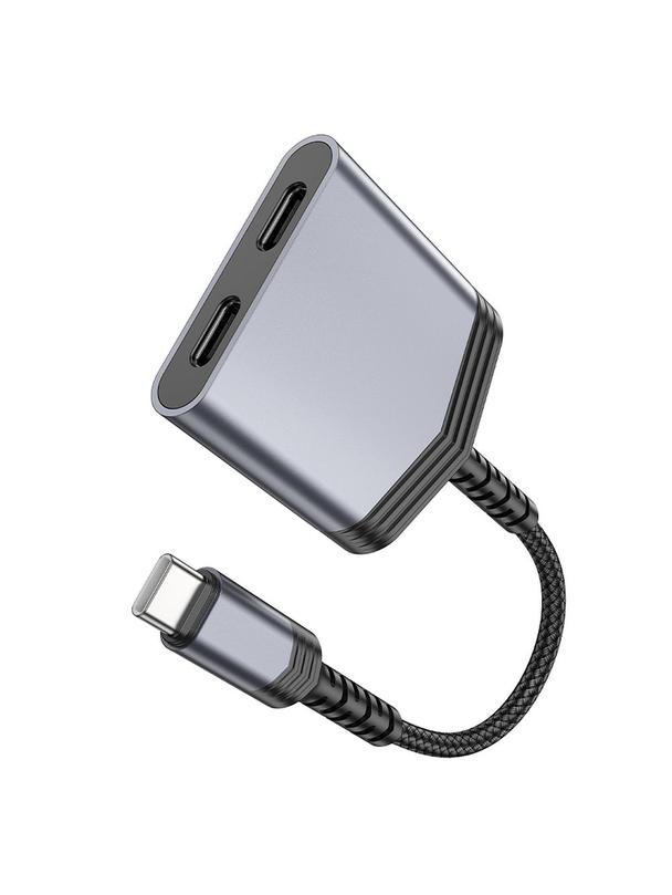 Adapter AUX 2w1 USB C do 2 x USB C Hoco 27W LS40 szary
