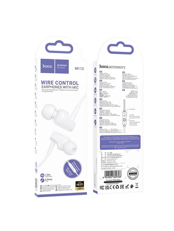 Słuchawki przewodowe douszne Jack 3,5 mm Hoco M112 białe