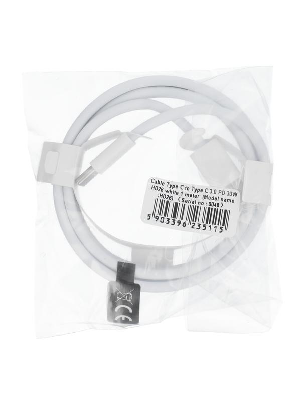 Kabel USB C do USB C PD QC3.0 3A 30W 1 m HD26 biały