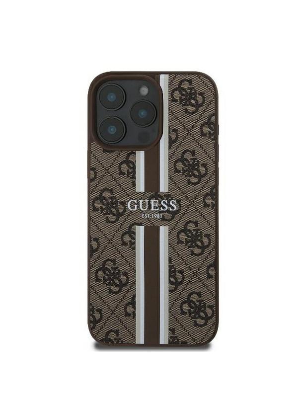 GUESS futerał do IPHONE 16 Pro kompatybilny z MagSafe GUHMP16LP4RPSW (4G Printed Stripes) brązowy
