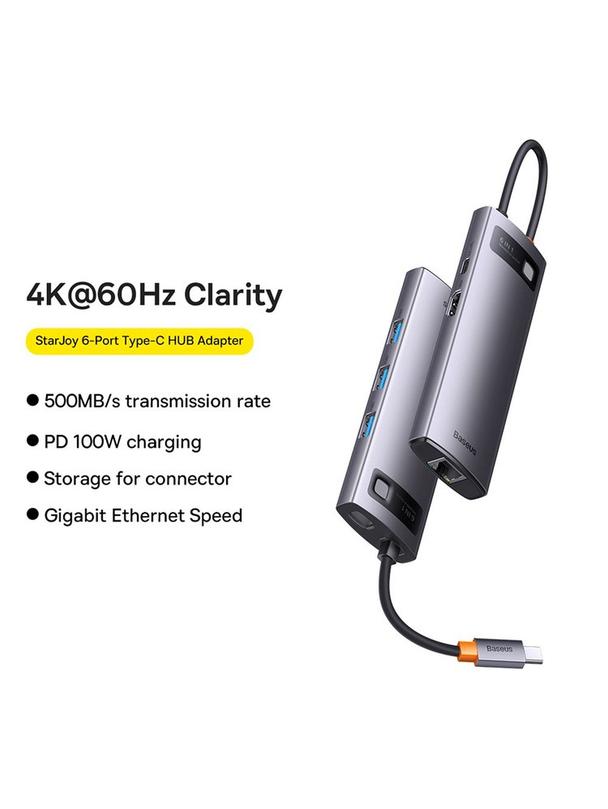 BASEUS adapter HUB 6w1 Typ C WKWG080013/BS-OH100 0,15 m szary