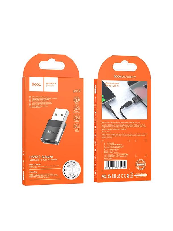 Adapter OTG USB A do USB C Hoco UA17 czarny
