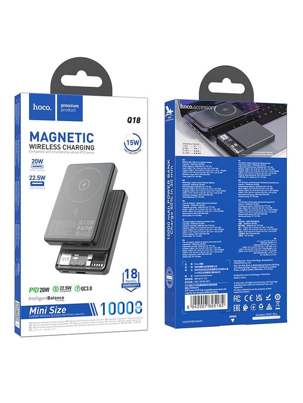 Powerbank zgodny z MagSafe Hoco 10000 mAh QC3.0 PD 3A 22,5W Q18 czarny