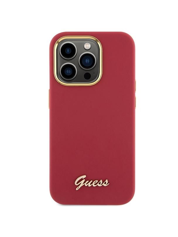 GUESS futerał do IPHONE 15 Pro GUHCP15LSMBSLM (Silicone Script Metal Logo & Frame) magenta