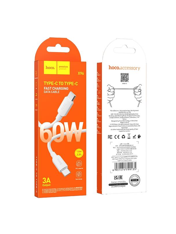 Kabel USB C do USB C Hoco PD 3A 60W 1 m X96 biały
