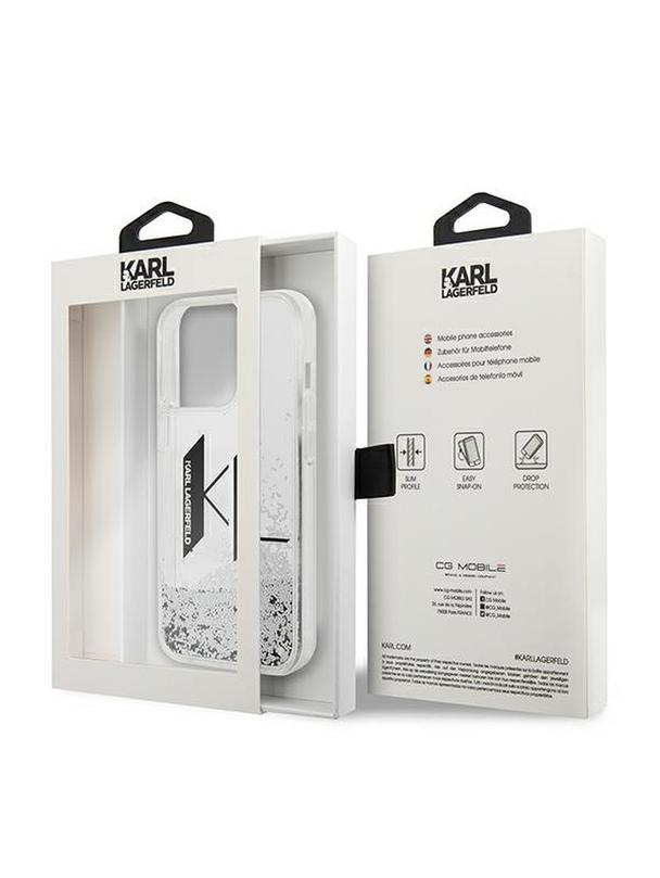 KARL LAGERFELD futerał do IPHONE 14 Pro KLHCP14LLBKLCS (Liguid Glitter Big KL Logo) srebrny