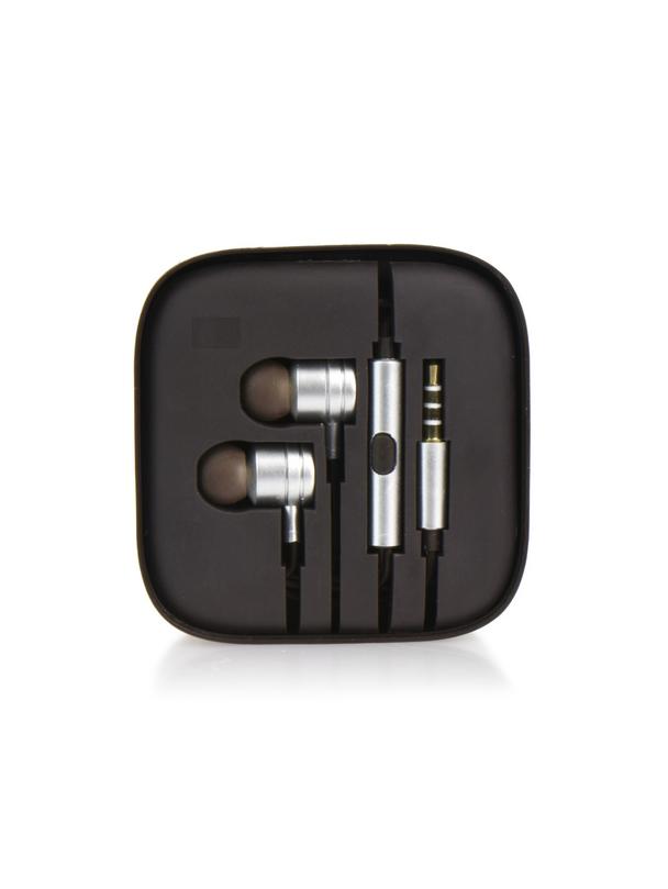 Słuchawki przewodowe Jack 3,5 mm z mikrofonem MI metal box srebrne