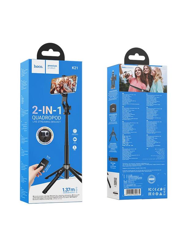 Selfie stick Hoco tripod z pilotem bezprzewodowym K21 czarny