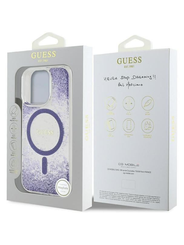 GUESS futerał do IPHONE 16 Pro kompatybilny z MagSafe GUHMP16LRGRGEU (Resin Bottom Glitter) fioletowy