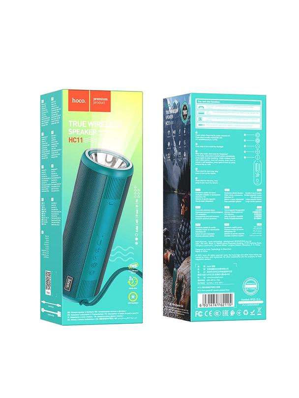 Głośnik bluetooth z latarką 2 x 15W 2h Hoco HC11 peacock niebieski