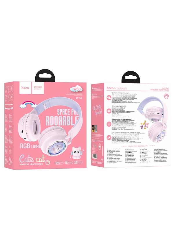 Słuchawki bezprzewodowe nauszne Hoco W50 różowe