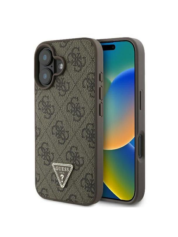 GUESS futerał do IPHONE 16 GUHCP16SP4TDPW (PU Leather 4G Triangle Strass) brązowy