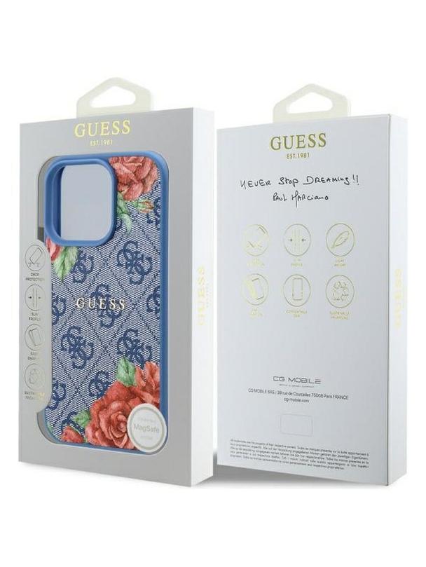 GUESS futerał do IPHONE 16 Pro kompatybilny z MagSafe GUHMP16LP4ROPEMCB (4G Flowers Print) blue