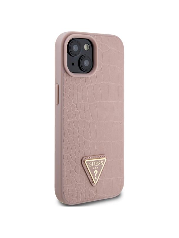 GUESS futerał do IPHONE 13 / 14 / 15 GUHCP15SPCRTHCP (Croco Triangle Metal Logo) różowy