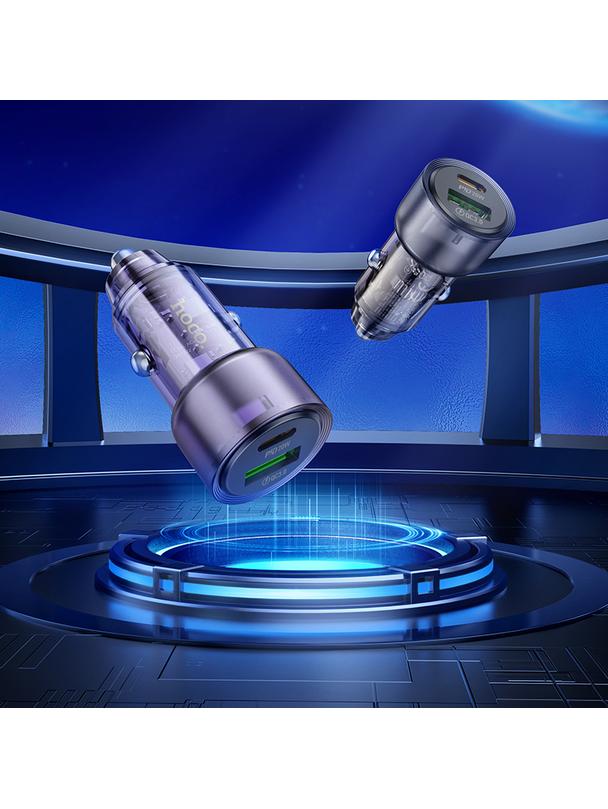 Ładowarka samochodowa Hoco USB A + USB C QC PD 38W Z52 transparentny czarny